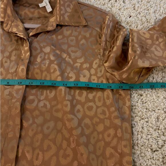 12th Tribe Brown Gold Animal Print Button Down Blouse Small - Picture 10 of 11